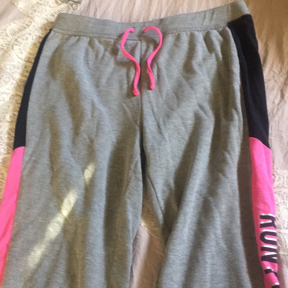 Pink black and gray sweatpants